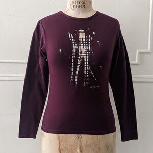 Burberry London Size S House Check Pattern Painted Pullover Sweatshirt Maroon